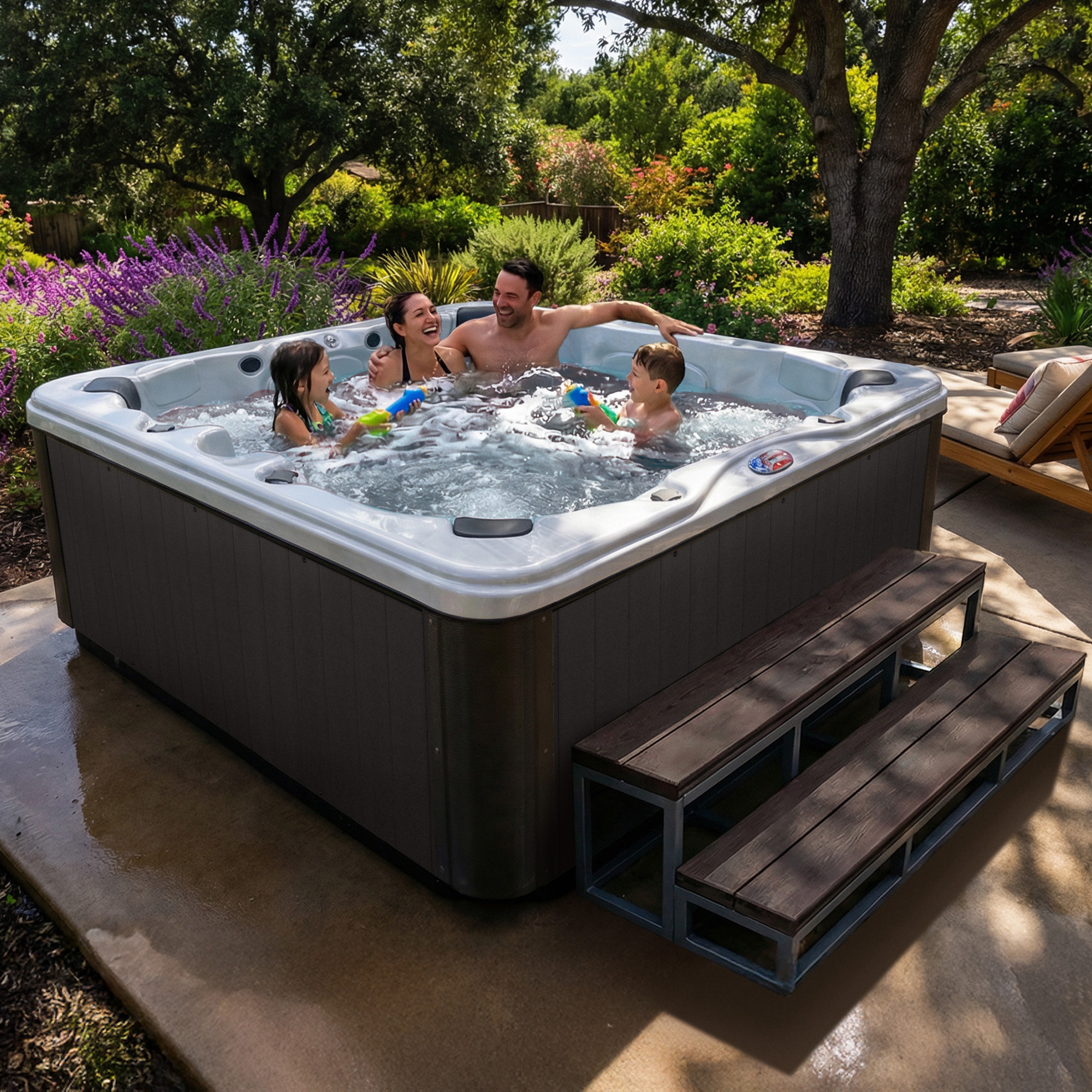 6-Person 100-Jet Premium Acrylic Lounger Spa Standard Hot Tub with Bluetooth Sound System and LED Waterfall